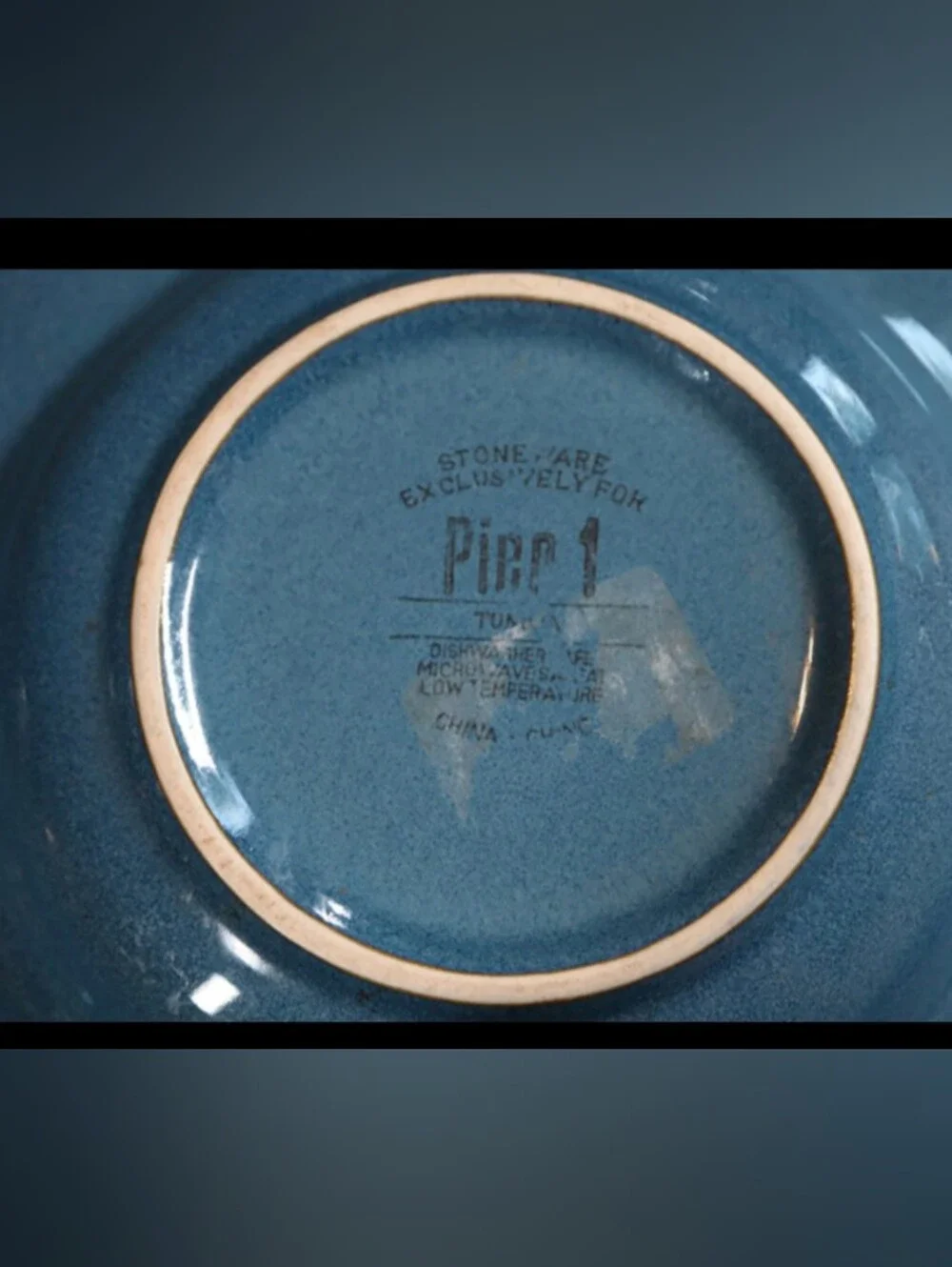 Pier 1 Tunisia Blue with Tan Embossed Scrolls Serving Pasta Salad Bowl 8 ½”